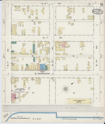 Sanborn Fire Insurance Map from Duluth, Saint Louis County, Minnesota (1885), Sheet #0006 - Historic Sanborn Fire Insurance Map Print, vintage old map wall art, antique decor, genealogy gift, Minnesota Minnesota map