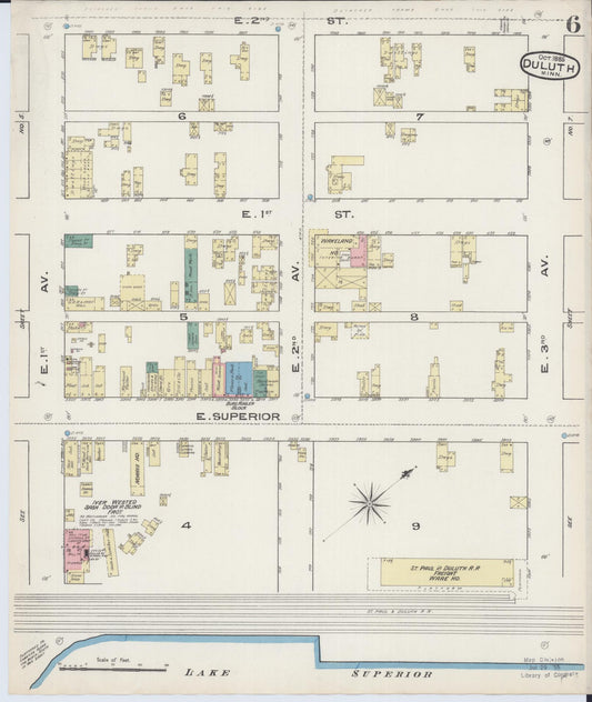 Sanborn Fire Insurance Map from Duluth, Saint Louis County, Minnesota (1885), Sheet #0006 - Historic Sanborn Fire Insurance Map Print, vintage old map wall art, antique decor, genealogy gift, Minnesota Minnesota map