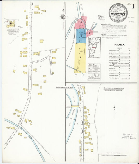 Sanborn Fire Insurance Map from Rochester, Windsor County, Vermont (1917), Sheet #0001 - Complete Map Set gallery image, historic Sanborn map, vintage wall art, Vermont Vermont