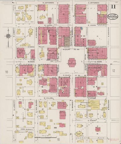 Sanborn Fire Insurance Map from Marion, Williamson County, Illinois (1922), Sheet #0011 - Historic Sanborn Fire Insurance Map Print, vintage old map wall art, antique decor, genealogy gift, Illinois Illinois map