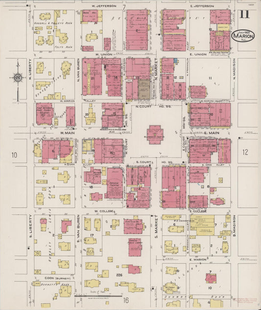 Sanborn Fire Insurance Map from Marion, Williamson County, Illinois (1922), Sheet #0011 - Historic Sanborn Fire Insurance Map Print, vintage old map wall art, antique decor, genealogy gift, Illinois Illinois map