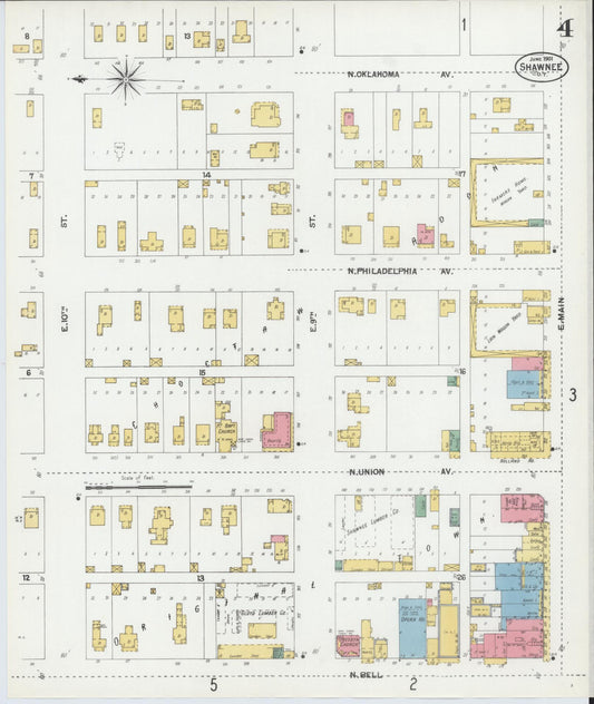 Sanborn Fire Insurance Map from Shawnee, Pottawatomie County, Oklahoma (1901), Sheet #0004 - Historic Sanborn Fire Insurance Map Print, vintage old map wall art, antique decor, genealogy gift, Oklahoma Oklahoma map