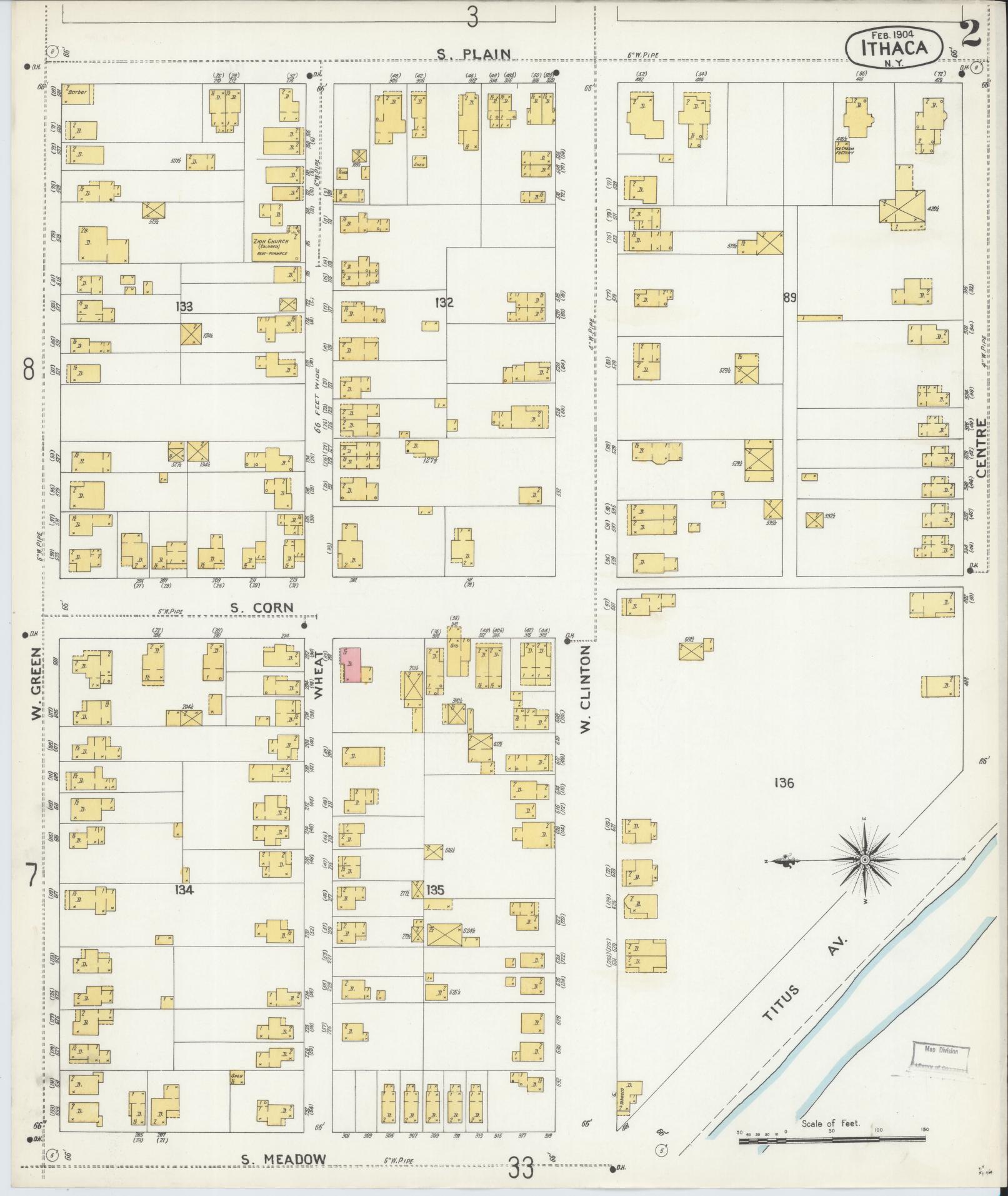 Sanborn Fire Insurance Map from Ithaca, Tompkins County, New York (1904), Sheet #0002 - Complete Map Set gallery image, historic Sanborn map, vintage wall art, New York New York