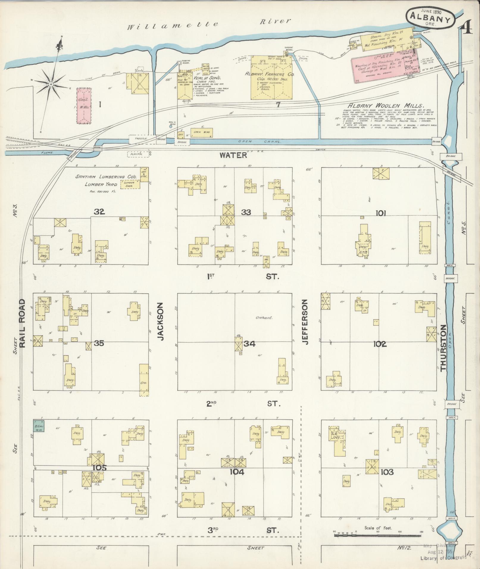 Sanborn Fire Insurance Map from Albany, Linn County, Oregon (1890), Sheet #0004 - Complete Map Set gallery image, historic Sanborn map, vintage wall art, Oregon Oregon