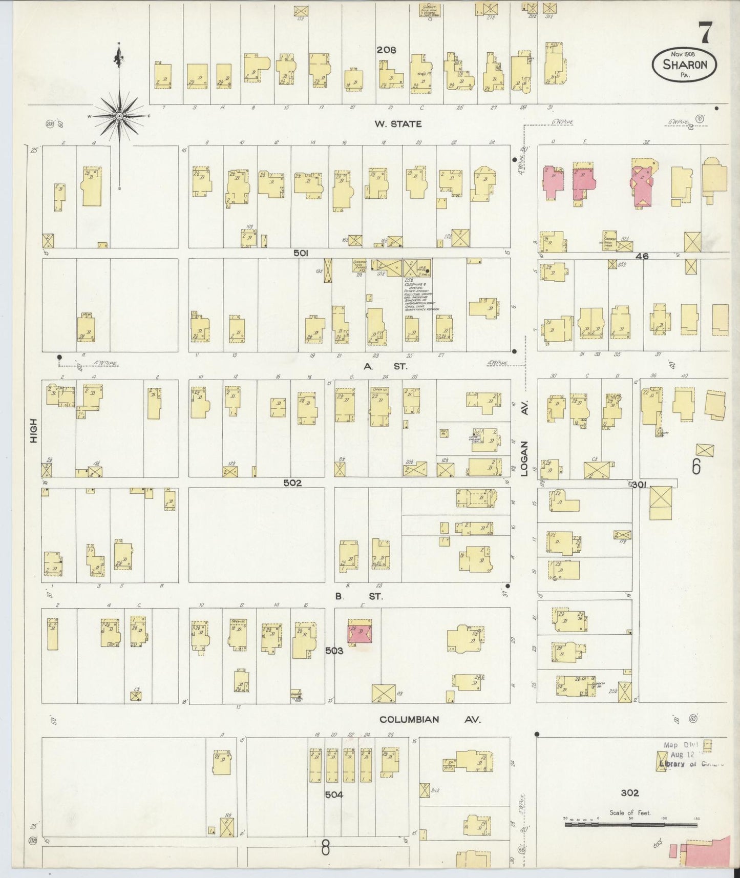 Sanborn Fire Insurance Map from Sharon, Mercer County, Pennsylvania (1908), Sheet #0007 - Complete Map Set gallery image, historic Sanborn map, vintage wall art, Pennsylvania Pennsylvania