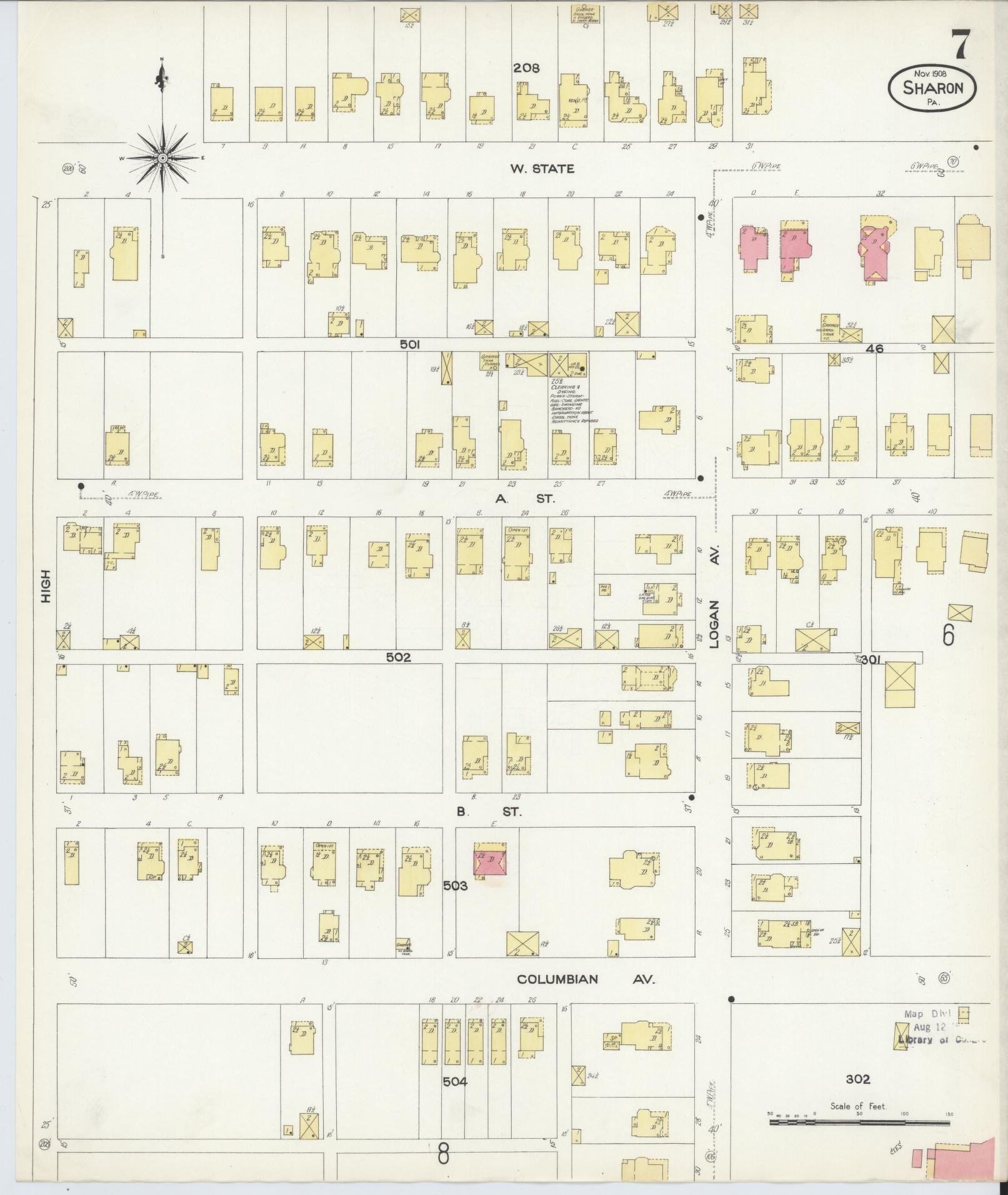 Sanborn Fire Insurance Map from Sharon, Mercer County, Pennsylvania (1908), Sheet #0007 - Complete Map Set gallery image, historic Sanborn map, vintage wall art, Pennsylvania Pennsylvania