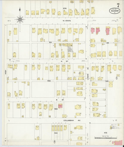 Sanborn Fire Insurance Map from Sharon, Mercer County, Pennsylvania (1908), Sheet #0007 - Complete Map Set gallery image, historic Sanborn map, vintage wall art, Pennsylvania Pennsylvania