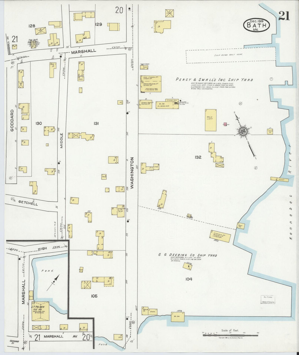 Sanborn Fire Insurance Map from Bath, Sagadahoc County, Maine (1919), Sheet #0021 - Historic Sanborn Fire Insurance Map Print, vintage old map wall art, antique decor, genealogy gift, Maine Maine map