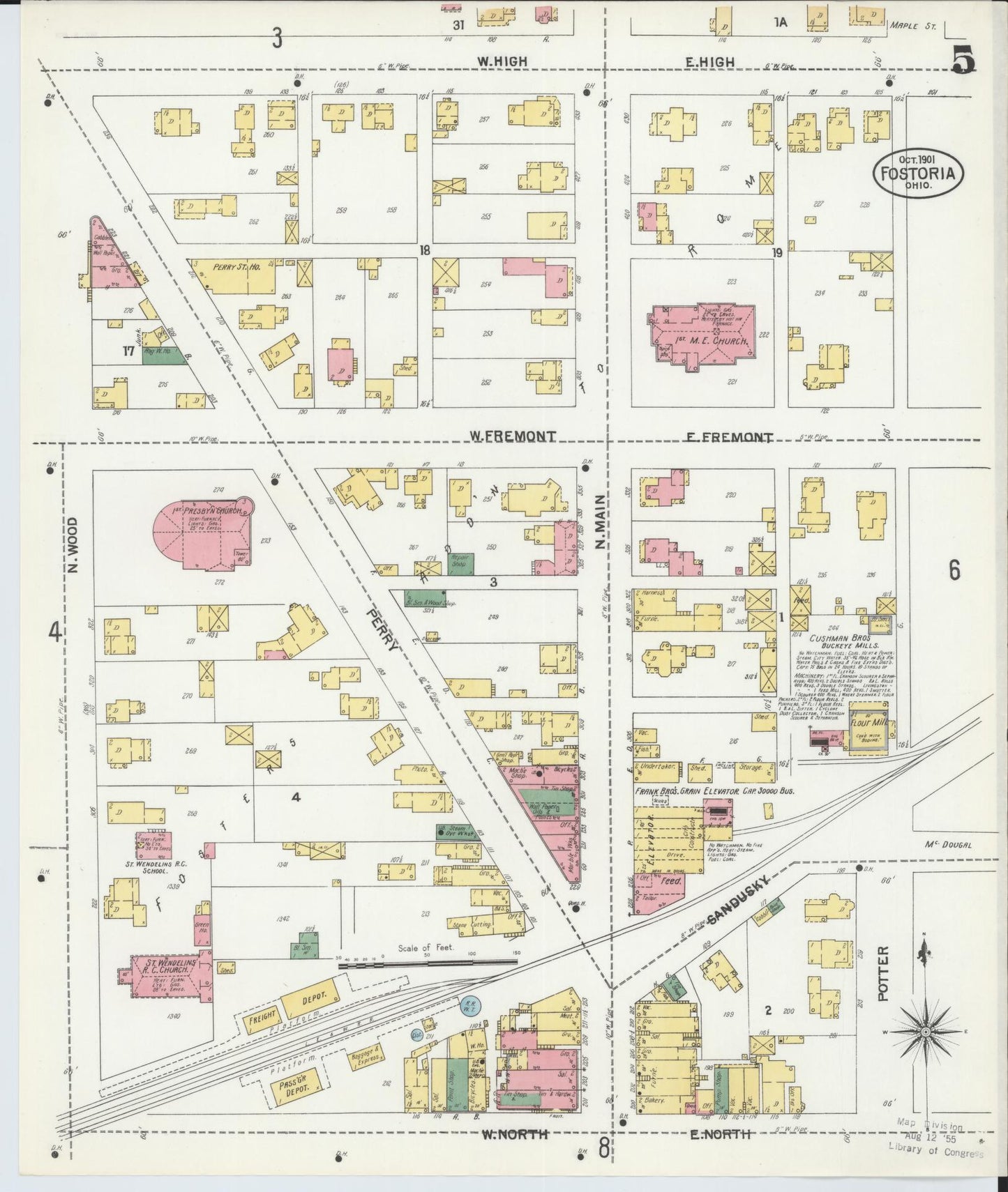 Sanborn Fire Insurance Map from Fostoria, Seneca, Hancock, And Wood Counties, Ohio (1901), Sheet #0005 - Historic Sanborn Fire Insurance Map Print, vintage old map wall art, antique decor, genealogy gift, Ohio Ohio map