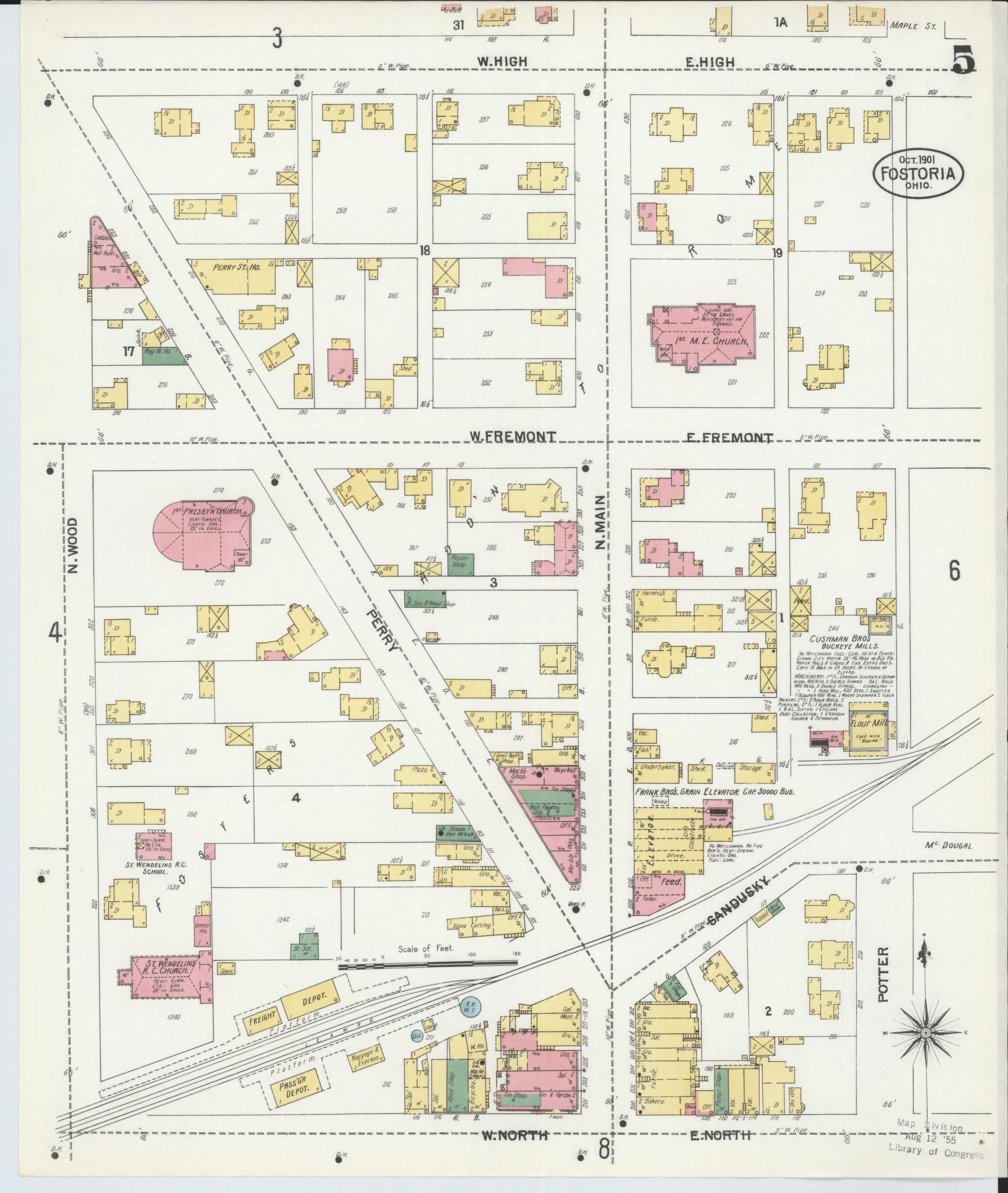 Sanborn Fire Insurance Map from Fostoria, Seneca, Hancock, And Wood Counties, Ohio (1901), Sheet #0005 - Historic Sanborn Fire Insurance Map Print, vintage old map wall art, antique decor, genealogy gift, Ohio Ohio map