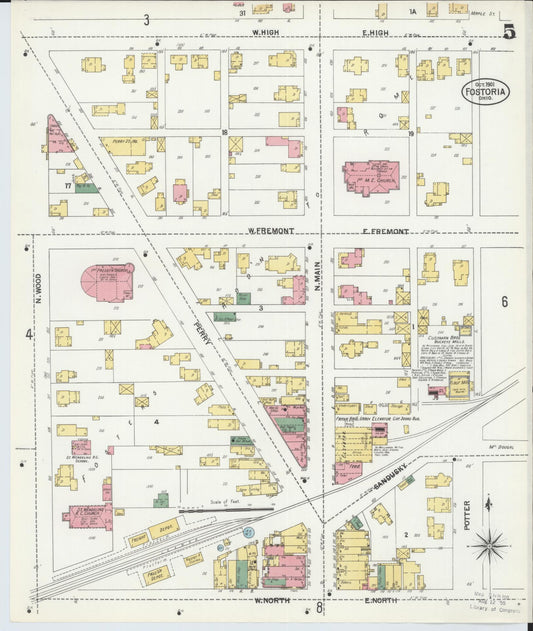 Sanborn Fire Insurance Map from Fostoria, Seneca, Hancock, And Wood Counties, Ohio (1901), Sheet #0005 - Historic Sanborn Fire Insurance Map Print, vintage old map wall art, antique decor, genealogy gift, Ohio Ohio map