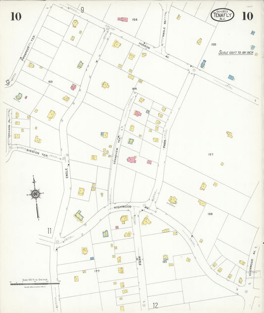 Sanborn Fire Insurance Map from Tenafly, Bergen County, New Jersey (1923), Sheet #0010 - Historic Sanborn Fire Insurance Map Print, vintage old map wall art, antique decor, genealogy gift, New Jersey New Jersey map