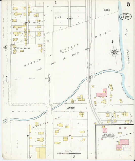 Sanborn Fire Insurance Map from Lyons, Clinton County, Iowa (1897), Sheet #0005 - Historic Sanborn Fire Insurance Map Print, vintage old map wall art