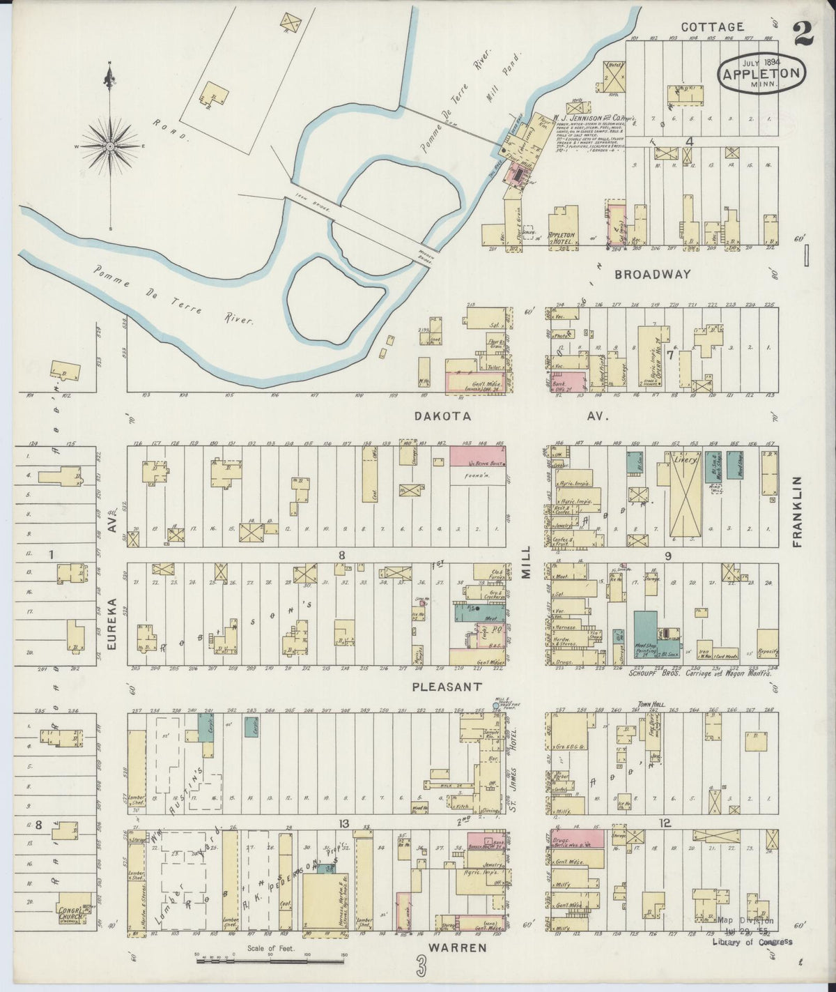 Sanborn Fire Insurance Map from Appleton, Swift County, Minnesota (1894), Sheet #0002 - Complete Map Set gallery image, historic Sanborn map, vintage wall art, Minnesota Minnesota