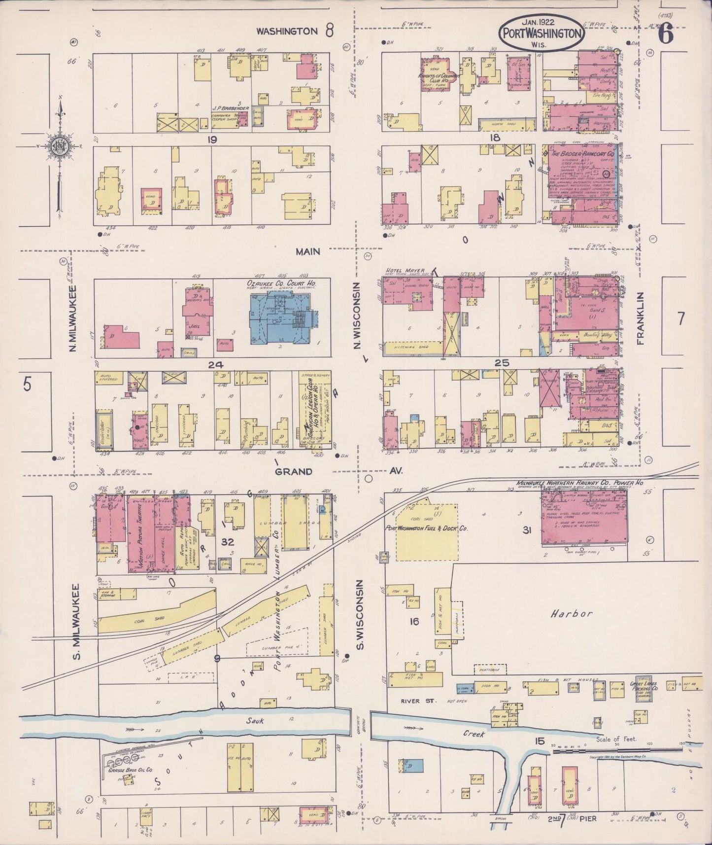 Sanborn Fire Insurance Map from Port Washington, Ozaukee County, Wisconsin (1922), Sheet #0006 - Complete Map Set gallery image, historic Sanborn map, vintage wall art, Wisconsin Wisconsin