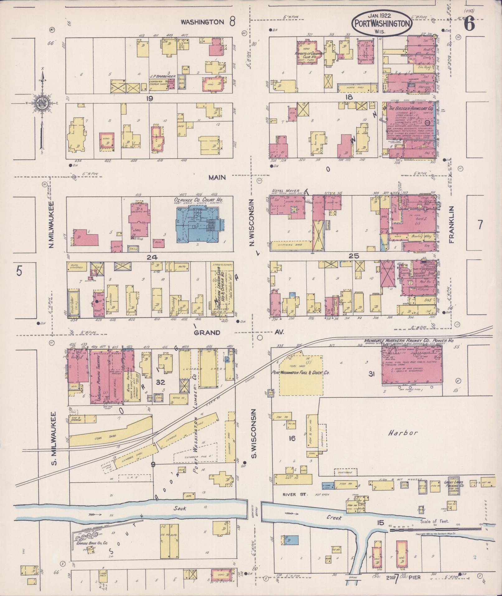 Sanborn Fire Insurance Map from Port Washington, Ozaukee County, Wisconsin (1922), Sheet #0006 - Complete Map Set gallery image, historic Sanborn map, vintage wall art, Wisconsin Wisconsin