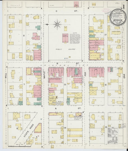 Sanborn Fire Insurance Map from Mason, Ingham County, Michigan (1892), Sheet #0001 - Historic Sanborn Fire Insurance Map Print, vintage old map wall art, antique decor, genealogy gift, Michigan Michigan map