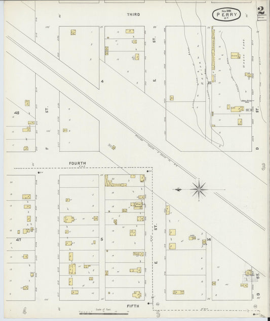 Sanborn Fire Insurance Map from Perry, Noble County, Oklahoma (1895), Sheet #0002 - Historic Sanborn Fire Insurance Map Print, vintage old map wall art, antique decor, genealogy gift, Oklahoma Oklahoma map