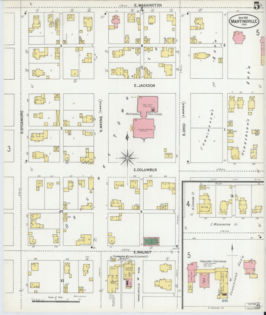 Sanborn Fire Insurance Map from Martinsville, Morgan County, Indiana (1902), Sheet #0005 - Historic Sanborn Fire Insurance Map Print, vintage old map wall art, antique decor, genealogy gift, Indiana Indiana map