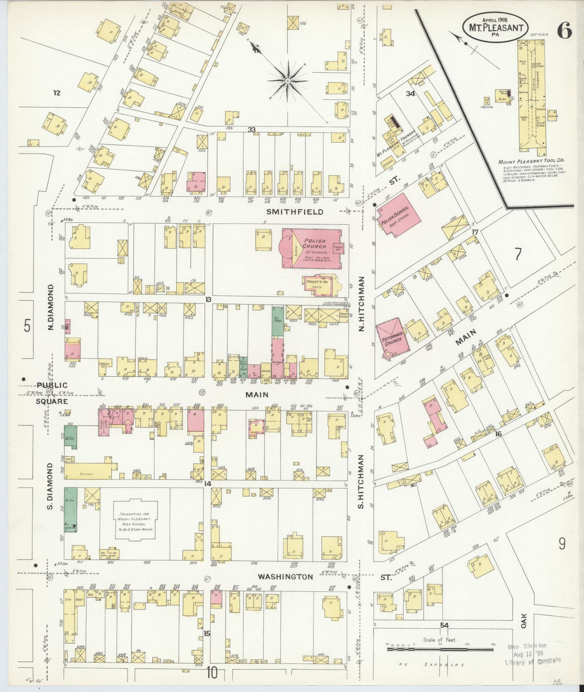 Sanborn Fire Insurance Map from Mount Pleasant, Westmoreland County, Pennsylvania (1908), Sheet #0006 - Historic Sanborn Fire Insurance Map Print, vintage old map wall art, antique decor, genealogy gift, Pennsylvania Pennsylvania map