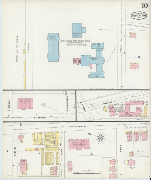Sanborn Fire Insurance Map from West Chester, Chester County, Pennsylvania (1896), Sheet #0010 - Historic Sanborn Fire Insurance Map Print, vintage old map wall art, antique decor, genealogy gift, Pennsylvania Pennsylvania map