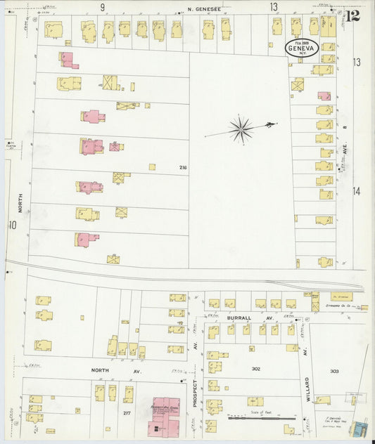 Sanborn Fire Insurance Map from Geneva, Ontario County, New York (1909), Sheet #0012 - Historic Sanborn Fire Insurance Map Print, vintage old map wall art, antique decor, genealogy gift, New York New York map