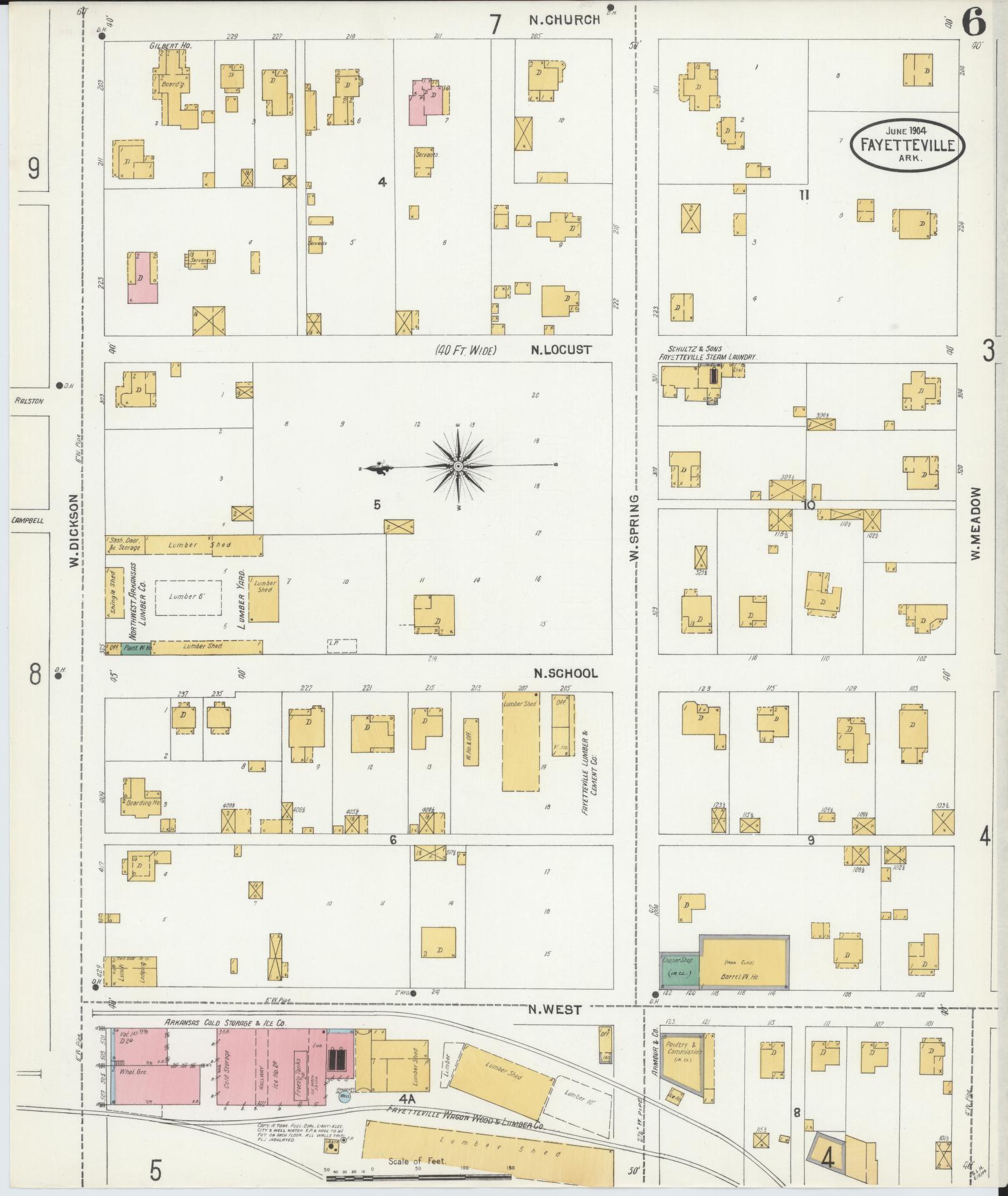 Sanborn Fire Insurance Map from Fayetteville, Washington County, Arkansas (1904), Sheet #0006 - Complete Map Set gallery image, historic Sanborn map, vintage wall art, Arkansas Arkansas