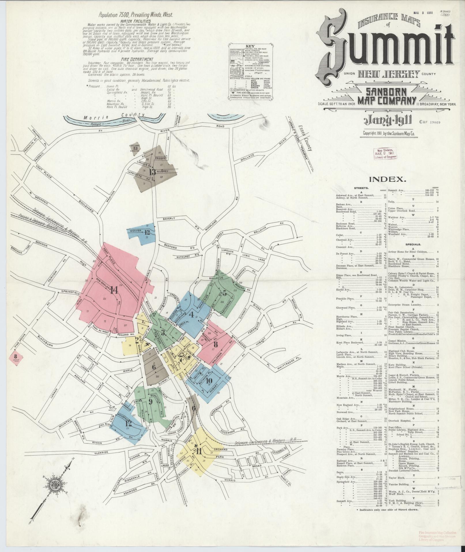 Sanborn Fire Insurance Map from Summit, Union County, New Jersey. (1911) – Historic Sanborn Fire Insurance Map Print