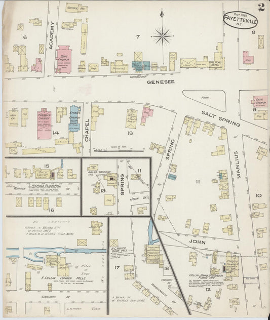 Sanborn Fire Insurance Map from Fayetteville, Onondaga County, New York (1885), Sheet #0002 - Historic Sanborn Fire Insurance Map Print, vintage old map wall art, antique decor, genealogy gift, New York New York map