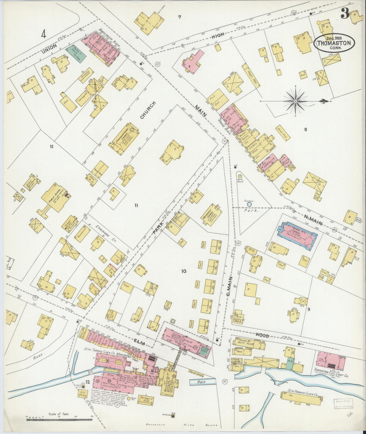 Sanborn Fire Insurance Map from Thomaston, Litchfield County, Connecticut (1905), Sheet #0003 - Historic Sanborn Fire Insurance Map Print, vintage old map wall art, antique decor, genealogy gift, Connecticut Connecticut map