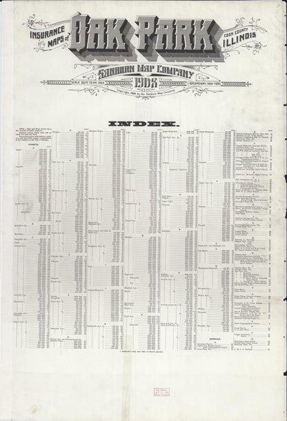 Sanborn Fire Insurance Map from Oak Park, Cook County, Illinois (1908), Sheet #0001 - Historic Sanborn Fire Insurance Map Print, vintage old map wall art, antique decor, genealogy gift, Illinois Illinois map