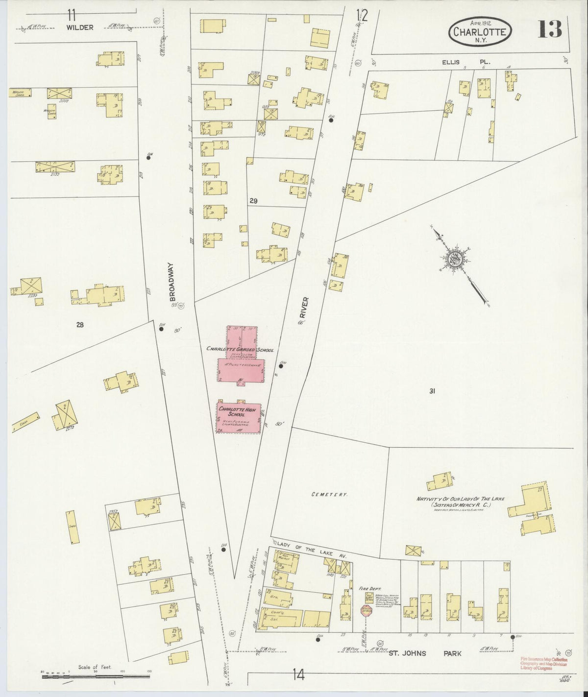 Sanborn Fire Insurance Map from Charlotte, Monroe County, New York (1912), Sheet #0013 - Historic Sanborn Fire Insurance Map Print, vintage old map wall art, antique decor, genealogy gift, New York New York map