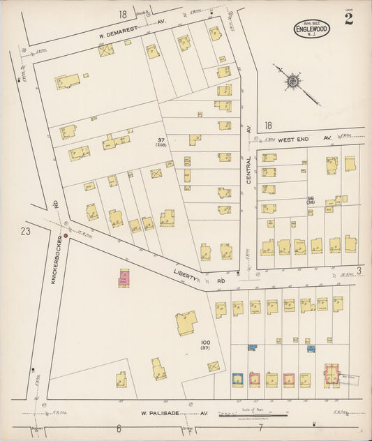 Sanborn Fire Insurance Map from Englewood, Bergen County, New Jersey (1922), Sheet #0002 - Historic Sanborn Fire Insurance Map Print, vintage old map wall art, antique decor, genealogy gift, New Jersey New Jersey map