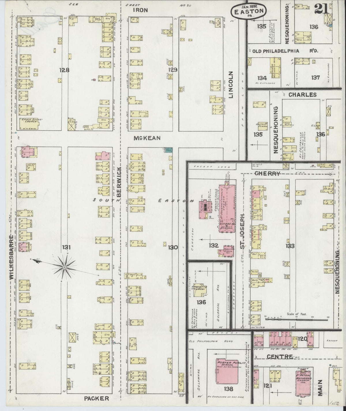 Sanborn Fire Insurance Map from Easton, Northampton County, Pennsylvania (1892), Sheet #0021 - Complete Map Set gallery image, historic Sanborn map, vintage wall art, Pennsylvania Pennsylvania