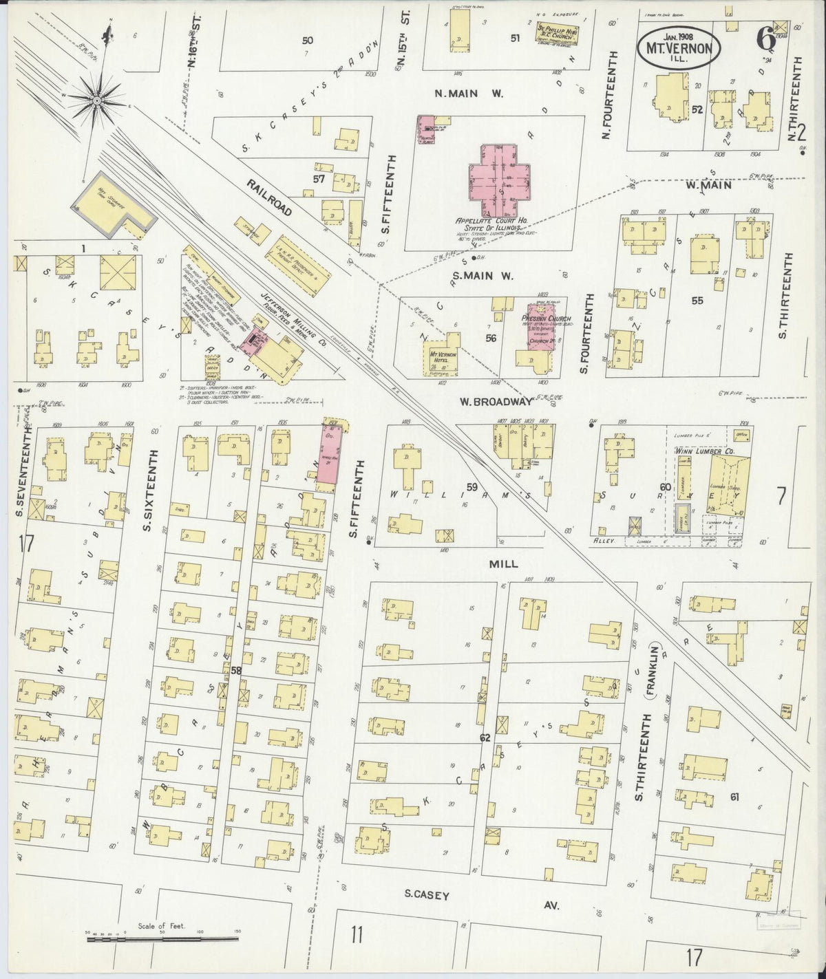 Sanborn Fire Insurance Map from Mount Vernon, Jefferson County, Illinois (1908), Sheet #0006 - Complete Map Set gallery image, historic Sanborn map, vintage wall art, Illinois Illinois