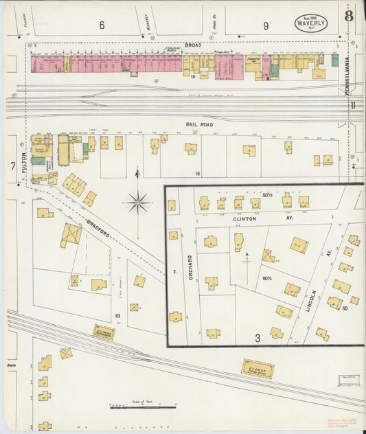 Sanborn Fire Insurance Map from Waverly, Tioga County, New York (1898), Sheet #0008 - Historic Sanborn Fire Insurance Map Print, vintage old map wall art, antique decor, genealogy gift, New York New York map