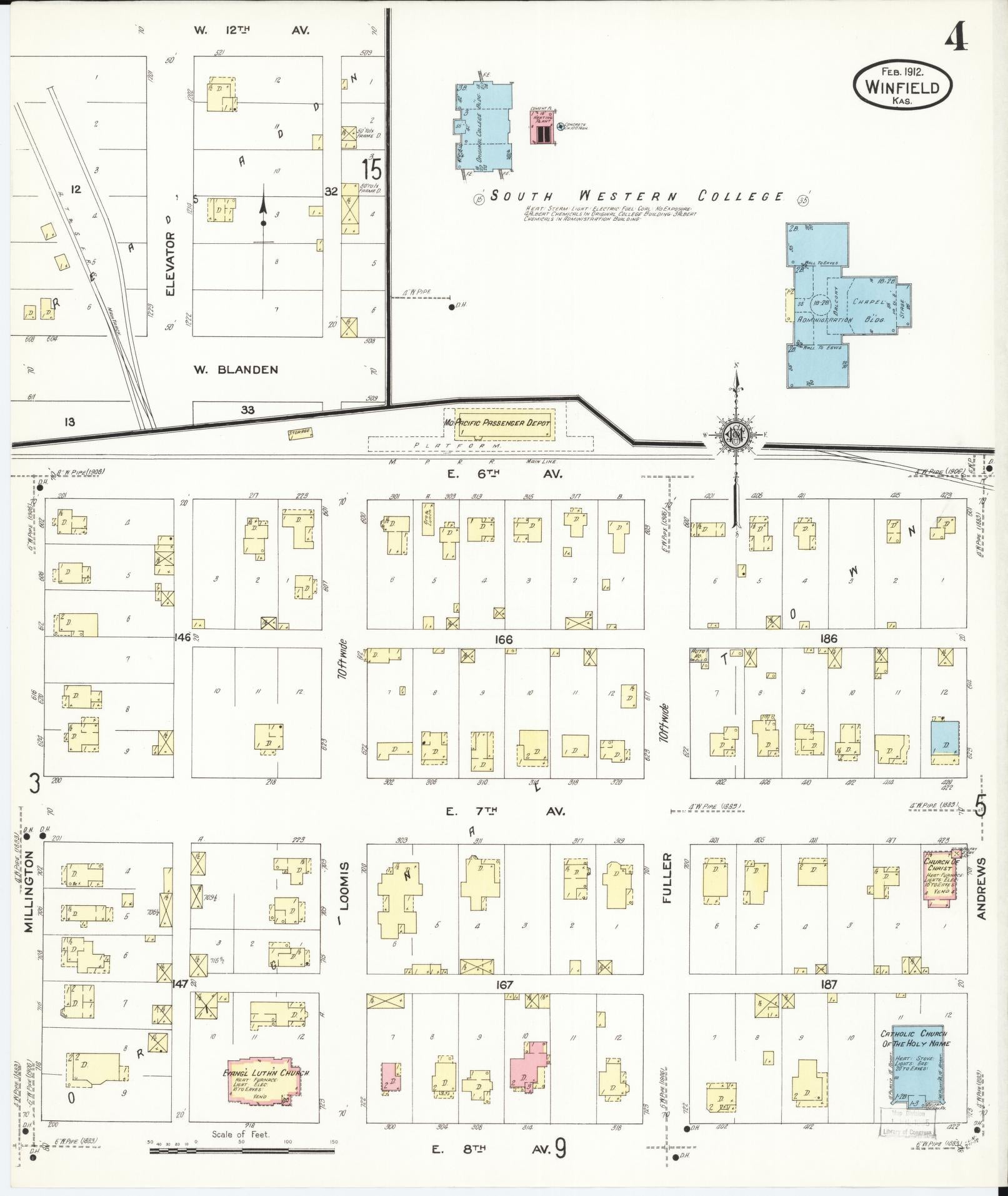 Sanborn Fire Insurance Map from Winfield, Cowley County, Kansas (1912), Sheet #0004 - Complete Map Set gallery image, historic Sanborn map, vintage wall art, Kansas Kansas