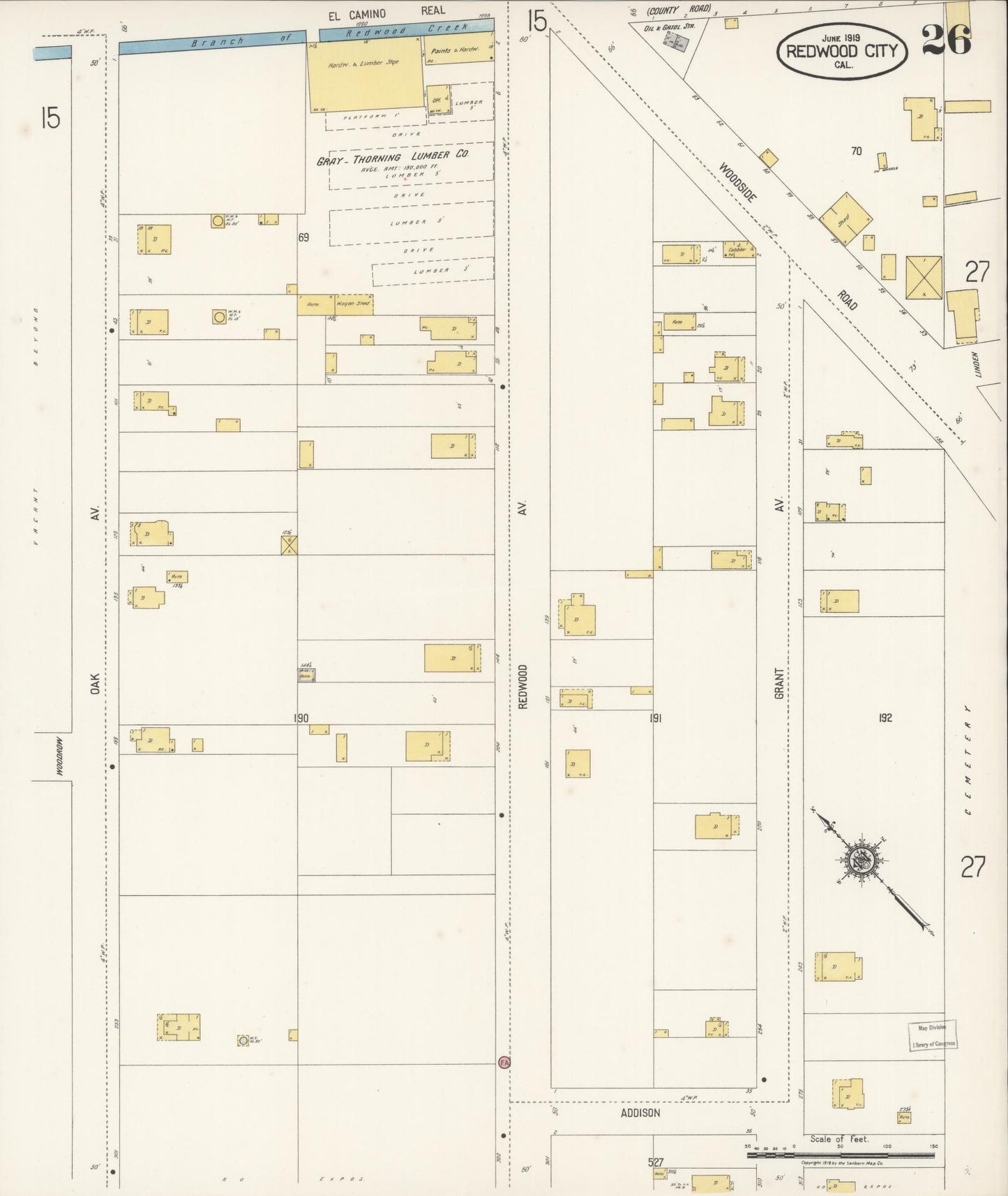 Sanborn Fire Insurance Map from Redwood City, San Mateo County, California (1919), Sheet #0026 - Complete Map Set gallery image, historic Sanborn map, vintage wall art, California California