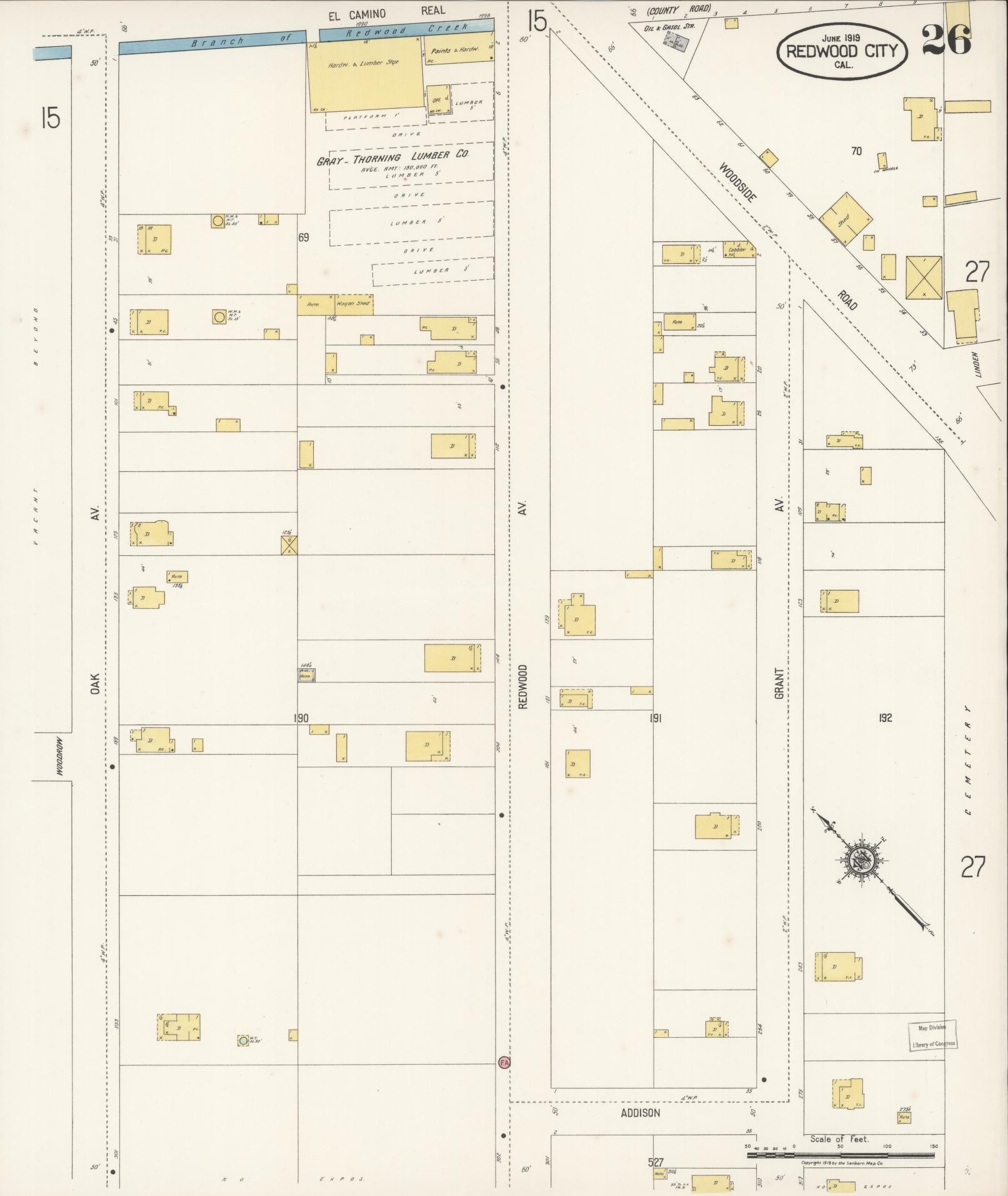 Sanborn Fire Insurance Map from Redwood City, San Mateo County, California (1919), Sheet #0026 - Complete Map Set gallery image, historic Sanborn map, vintage wall art, California California
