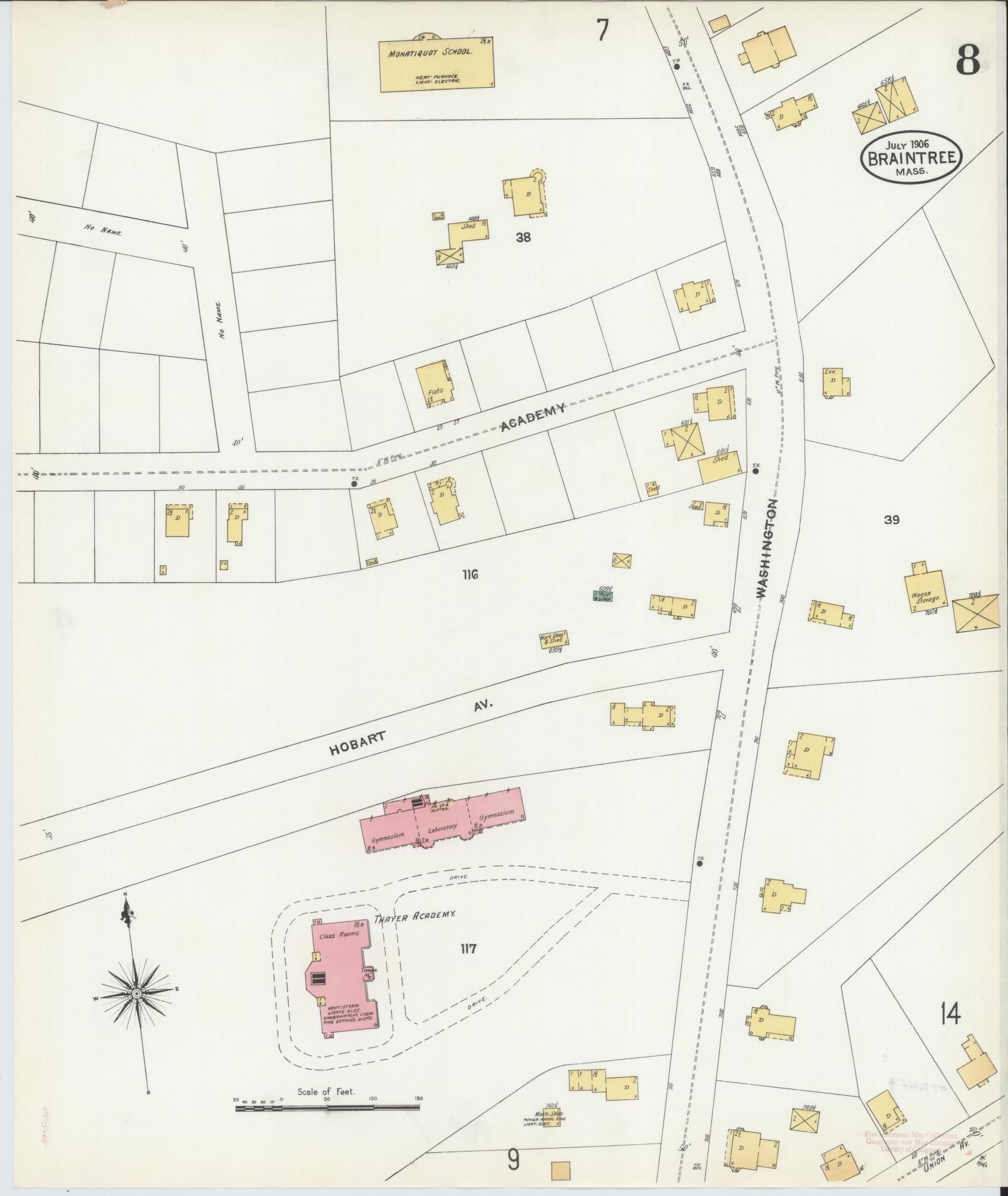 Sanborn Fire Insurance Map from Braintree, Norfolk County, Massachusetts (1906), Sheet #0008 - Complete Map Set gallery image, historic Sanborn map, vintage wall art, Massachusetts Massachusetts