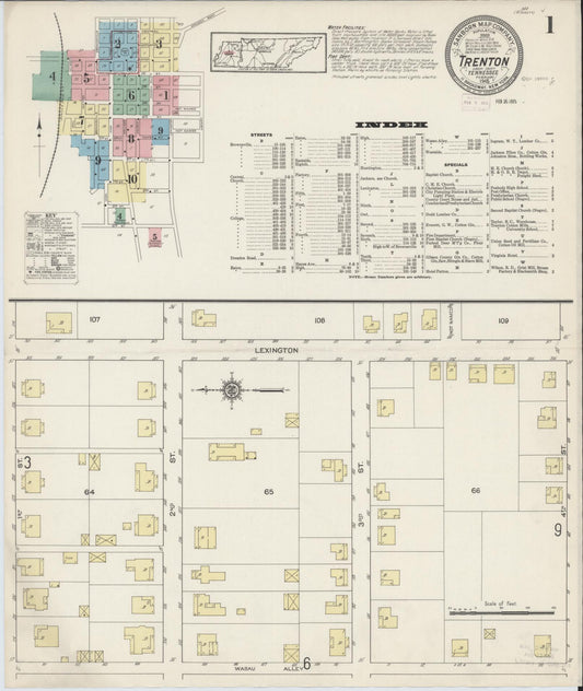 Sanborn Fire Insurance Map from Trenton, Gibson County, Tennessee (1915), Sheet #0001 - Historic Sanborn Fire Insurance Map Print, vintage old map wall art, antique decor, genealogy gift, Tennessee Tennessee map