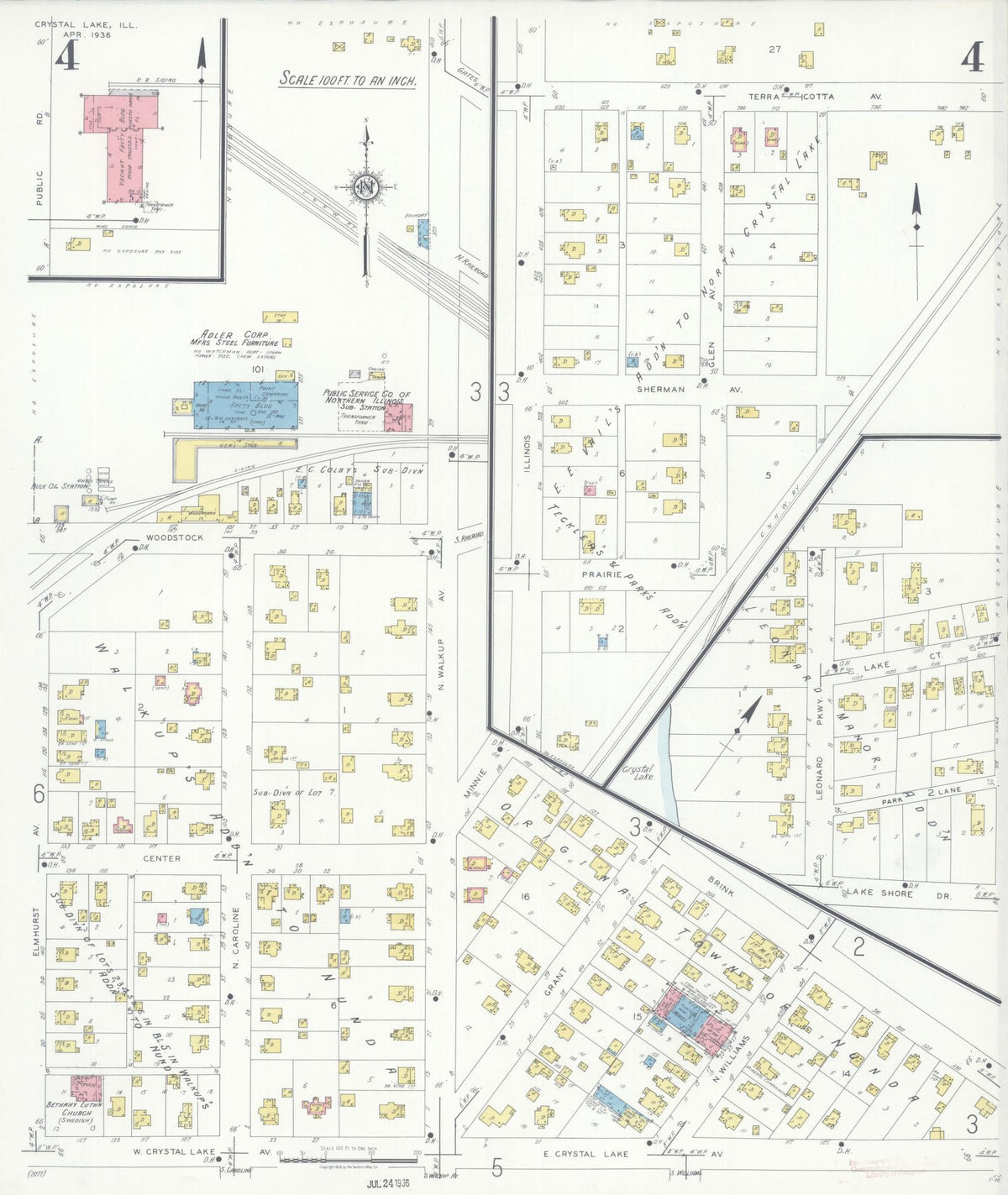 Sanborn Fire Insurance Map from Crystal Lake, McHenry County, Illinois (1936), Sheet #0004 - Complete Map Set gallery image, historic Sanborn map, vintage wall art, Illinois Illinois