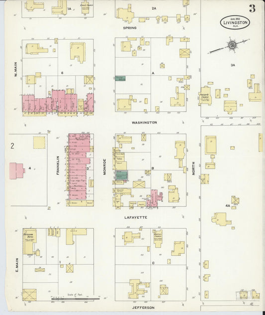 Sanborn Fire Insurance Map from Livingston, Sumter County, Alabama (1910), Sheet #0003 - Historic Sanborn Fire Insurance Map Print, vintage old map wall art, antique decor, genealogy gift, Alabama Alabama map