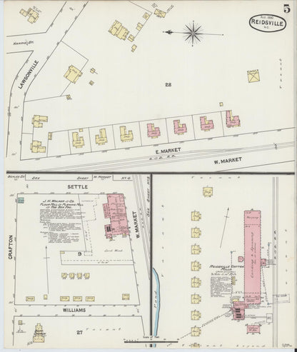 Sanborn Fire Insurance Map from Reidsville, Rockingham County, North Carolina (1890), Sheet #0005 - Historic Sanborn Fire Insurance Map Print, vintage old map wall art, antique decor, genealogy gift, North Carolina North Carolina map