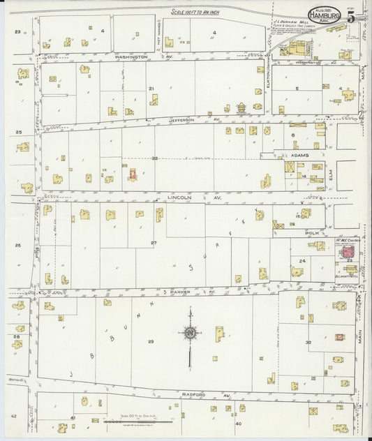 Sanborn Fire Insurance Map from Hamburg, Ashley County, Arkansas (1921), Sheet #0005 - Historic Sanborn Fire Insurance Map Print, vintage old map wall art, antique decor, genealogy gift, Arkansas Arkansas map