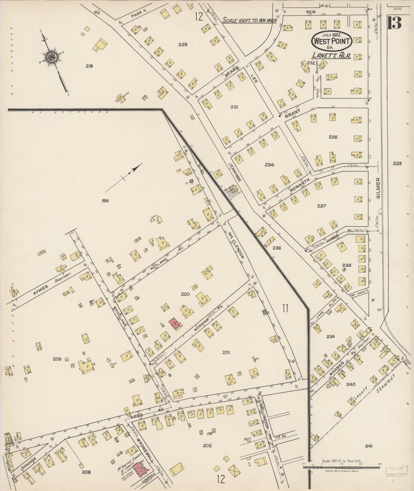 Sanborn Fire Insurance Map from West Point, Troup County, Georgia (1922), Sheet #0013 - Complete Map Set gallery image, historic Sanborn map, vintage wall art, Georgia Georgia