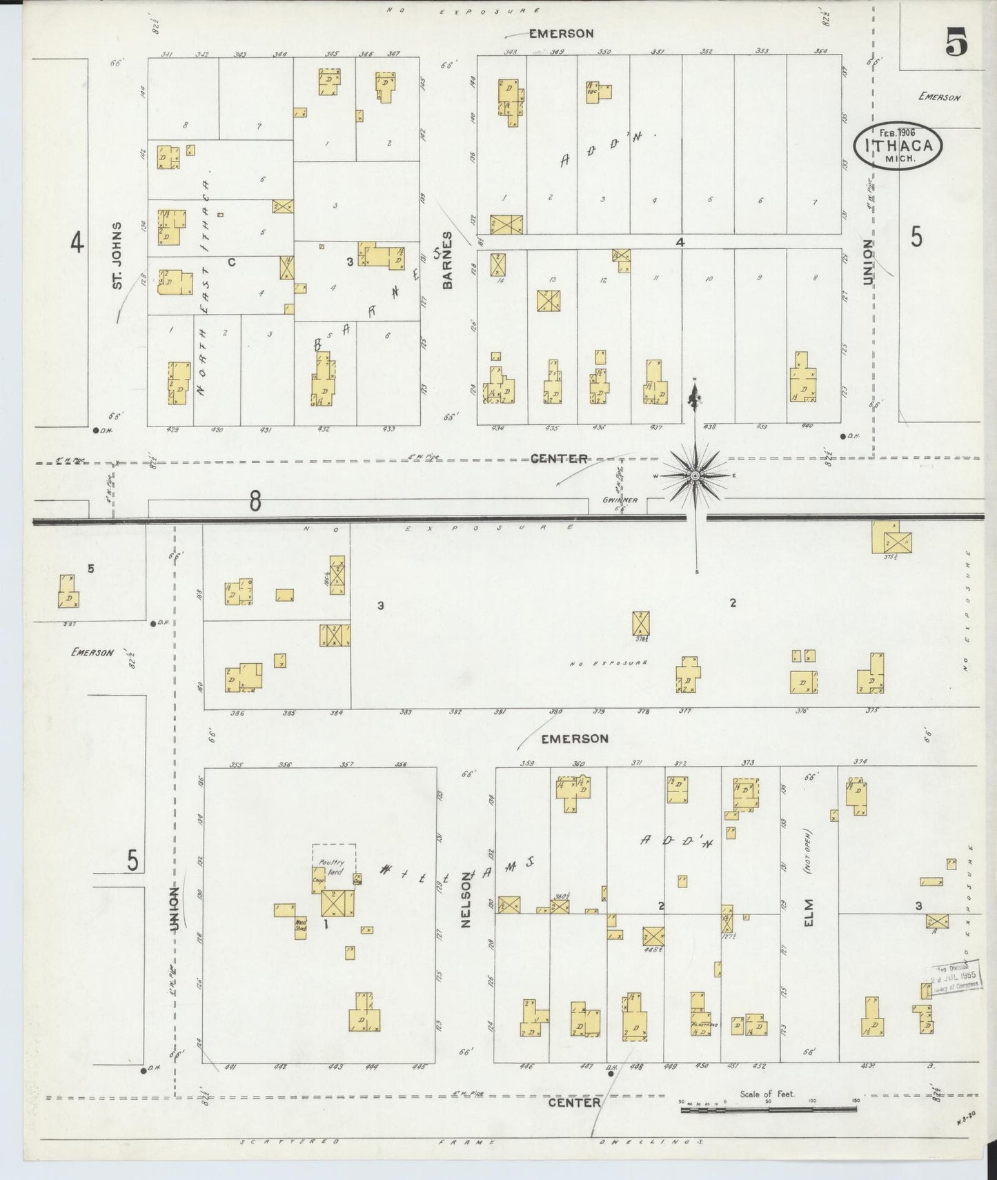 Sanborn Fire Insurance Map from Ithaca, Gratiot County, Michigan (1906), Sheet #0005 - Complete Map Set gallery image, historic Sanborn map, vintage wall art, Michigan Michigan