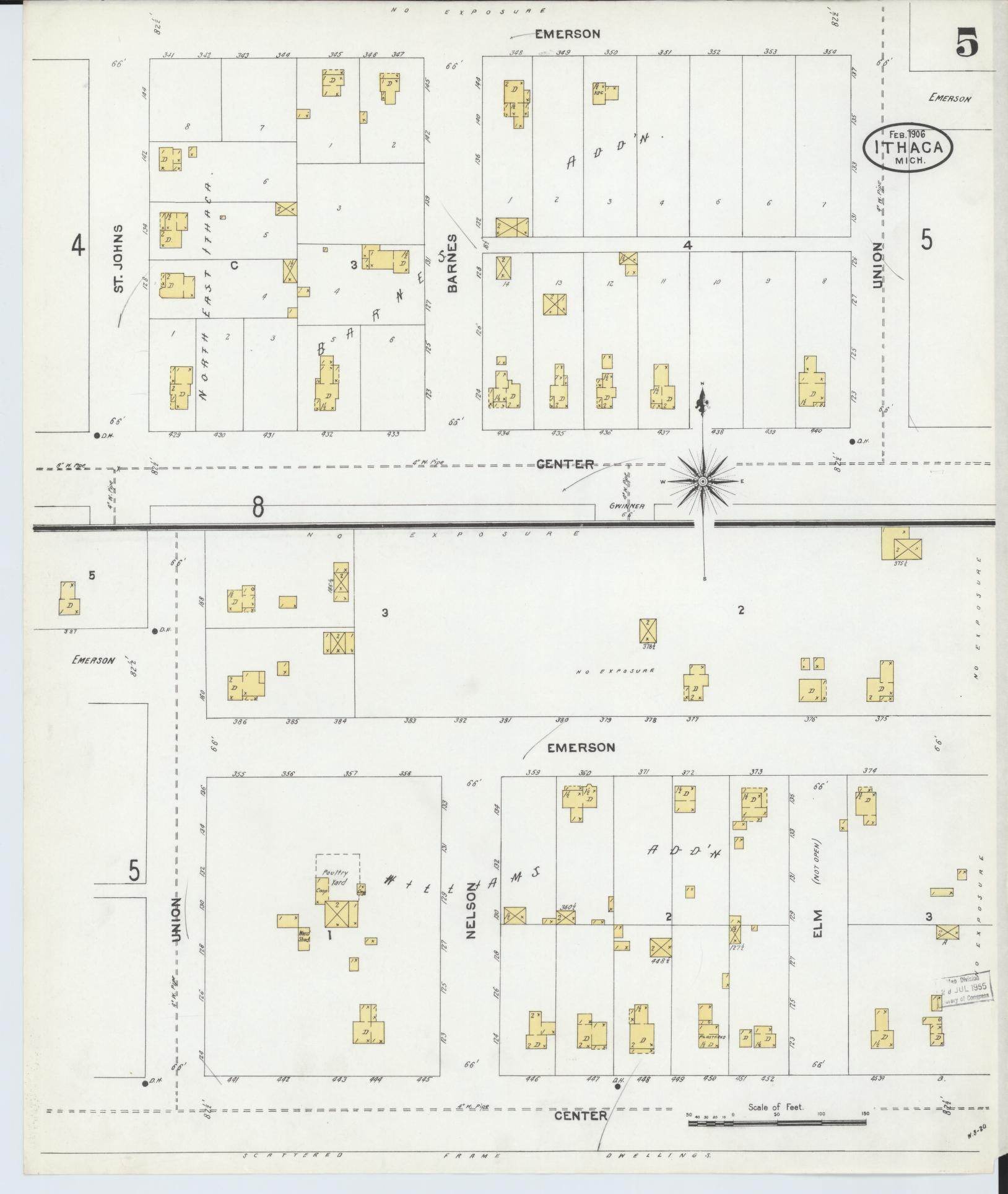 Sanborn Fire Insurance Map from Ithaca, Gratiot County, Michigan (1906), Sheet #0005 - Complete Map Set gallery image, historic Sanborn map, vintage wall art, Michigan Michigan