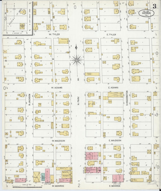 Sanborn Fire Insurance Map from Herrin, Williamson County, Illinois (1905), Sheet #0003 - Historic Sanborn Fire Insurance Map Print, vintage old map wall art, antique decor, genealogy gift, Illinois Illinois map