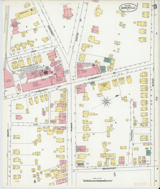Sanborn Fire Insurance Map from Somerville, Somerset County, New Jersey (1902), Sheet #0003 - Historic Sanborn Fire Insurance Map Print, vintage old map wall art, antique decor, genealogy gift, New Jersey New Jersey map